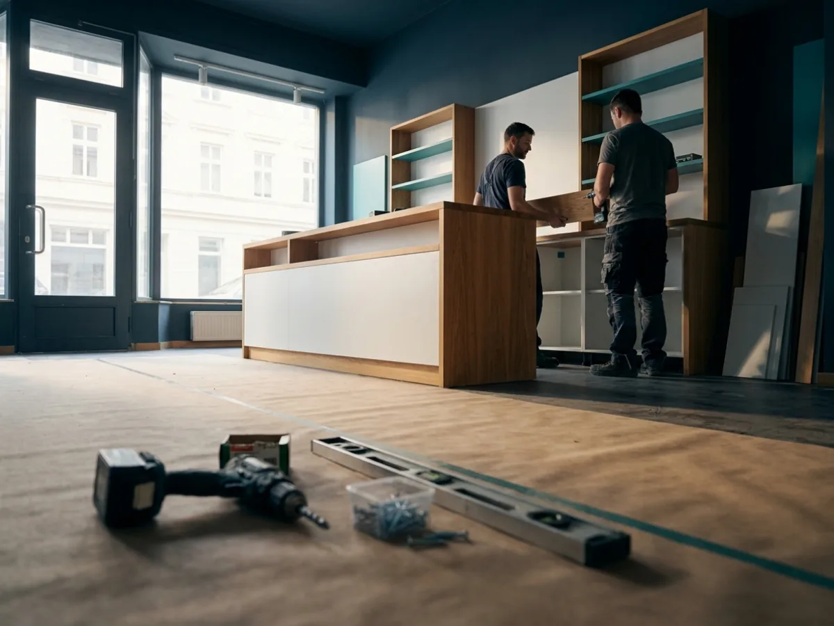 Livrare și montaj de mobilier într-un magazin – imagine generată cu AI