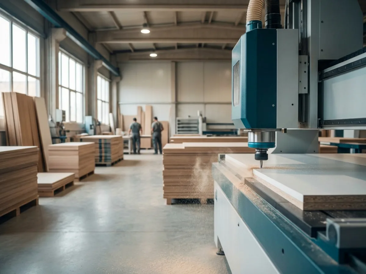 Producție de mobilier comercial în atelier – imagine generată cu AI
