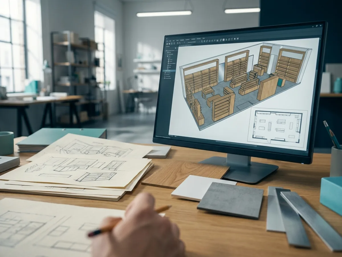 Proiectare 3D a unui spațiu comercial – imagine generată cu AI